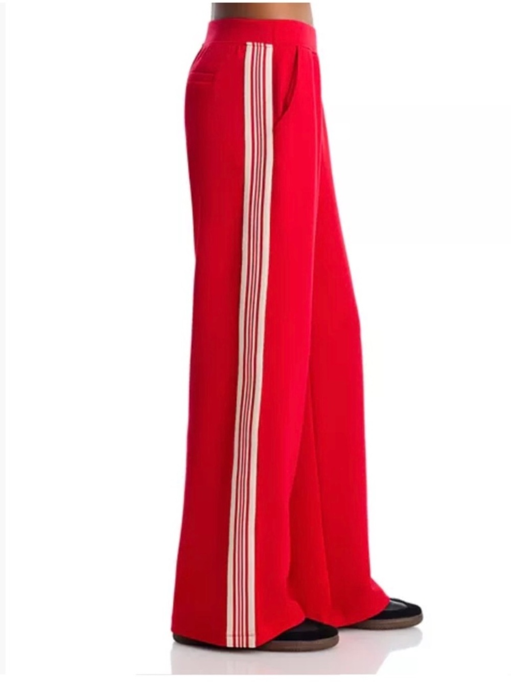 NWT Aqua Bloomingdale’s Red wide leg side striped jogger knit pants S